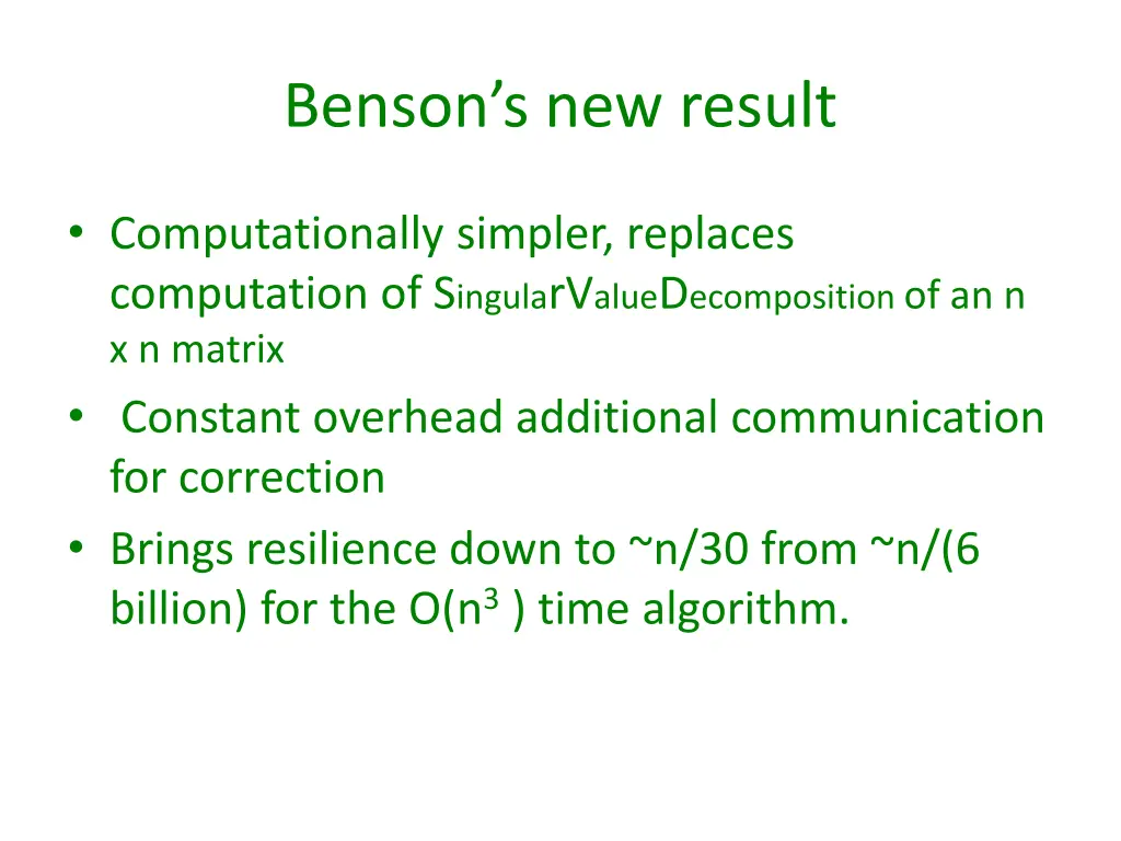 benson s new result