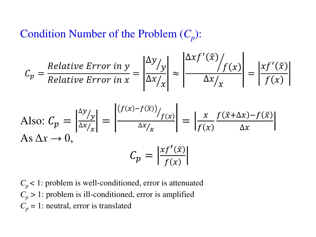 condition number of the problem c p