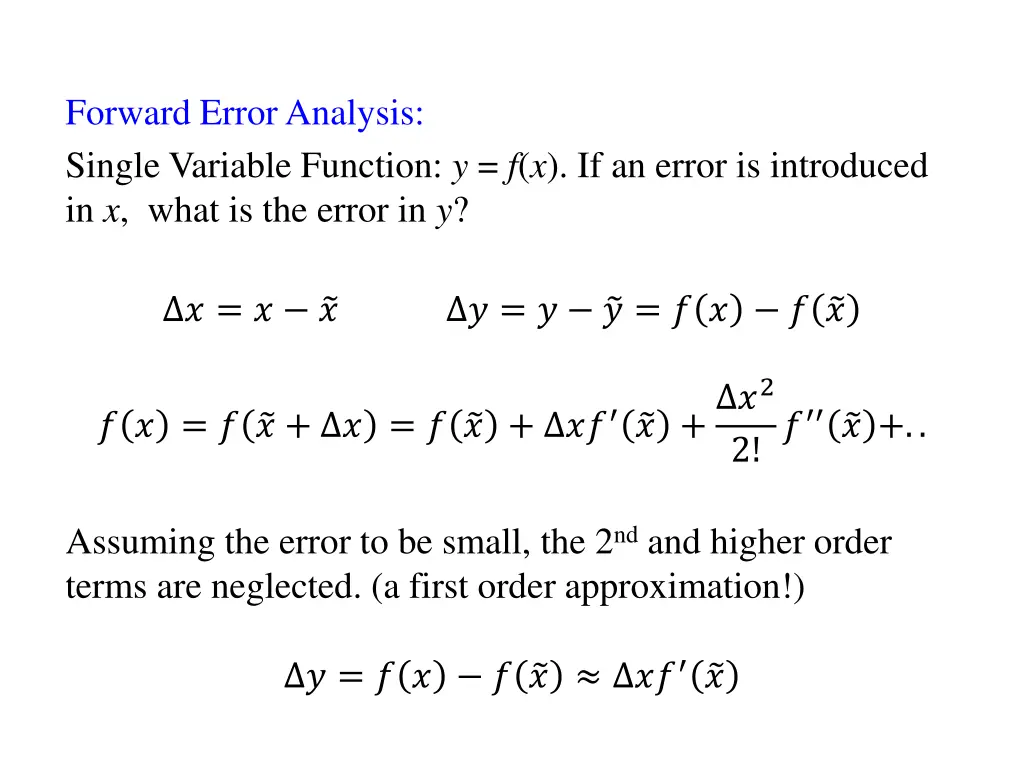 forward error analysis single variable function