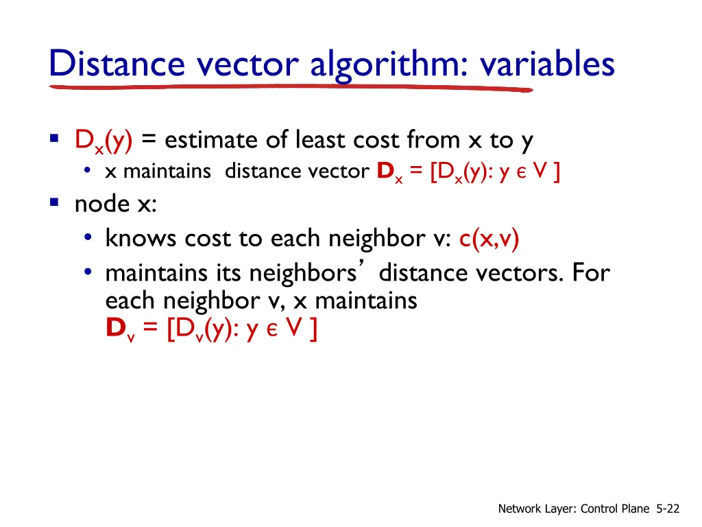 distance vector algorithm variables