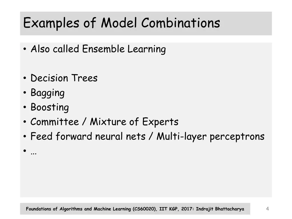 examples of model combinations