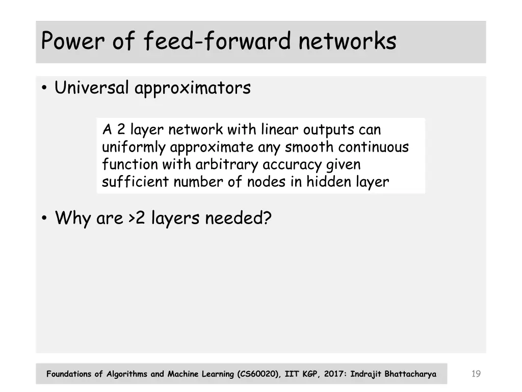 power of feed forward networks