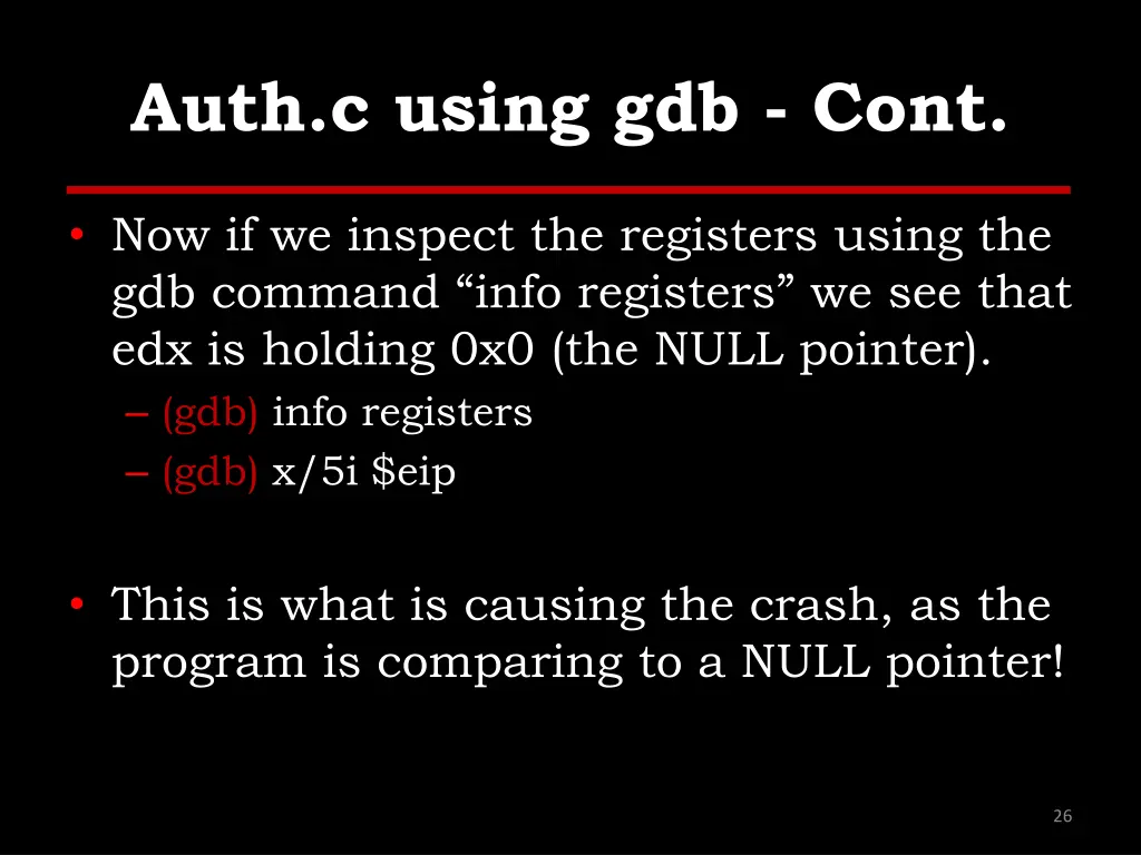 auth c using gdb cont 10