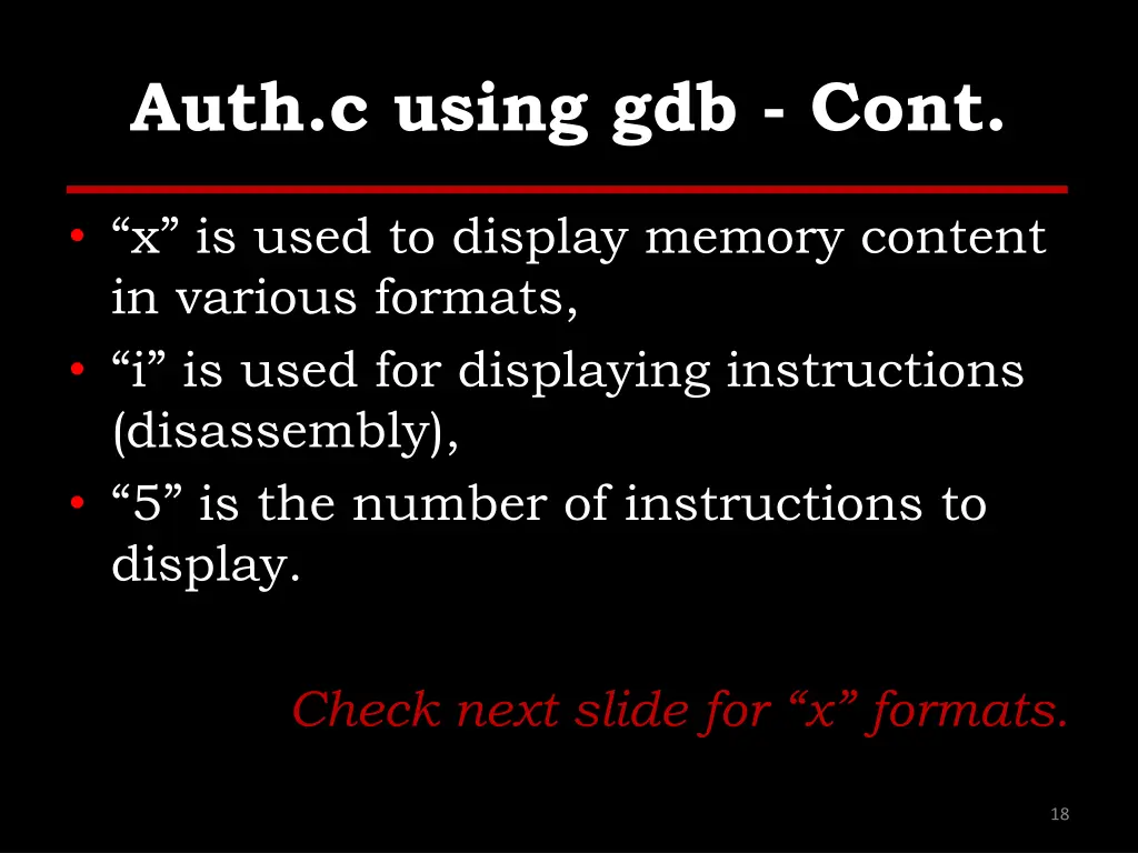auth c using gdb cont 3