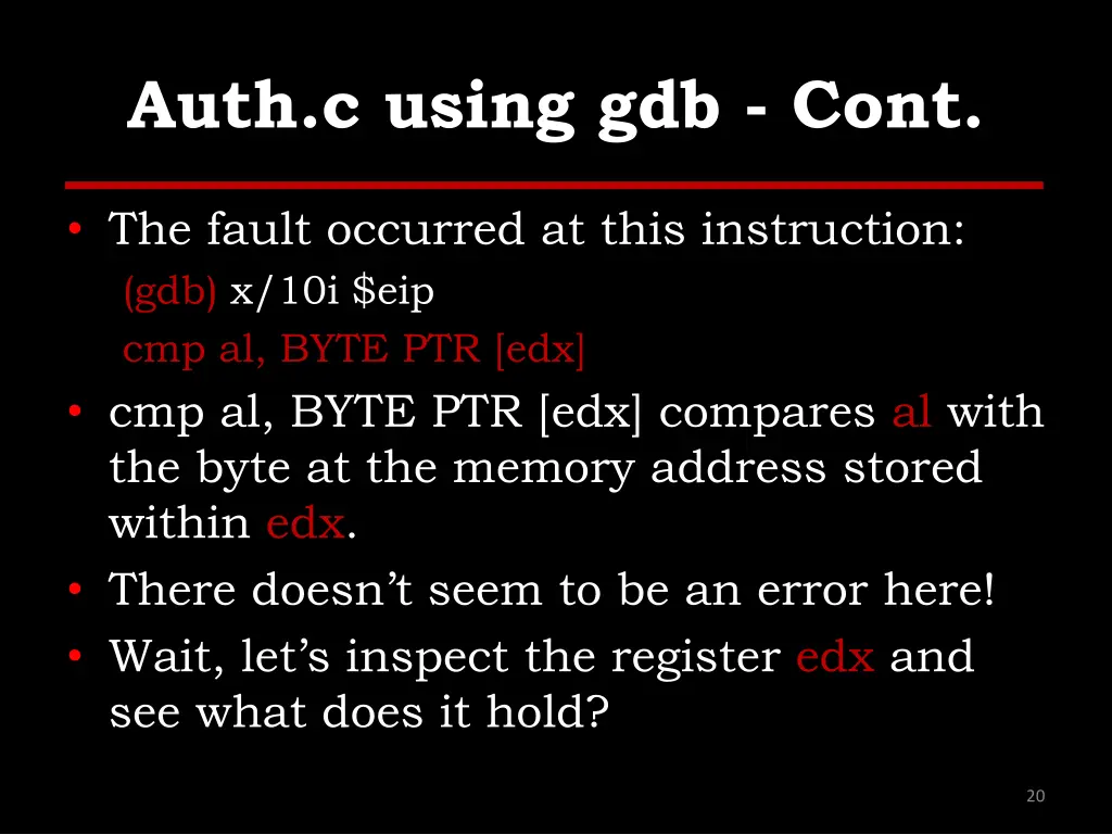 auth c using gdb cont 4