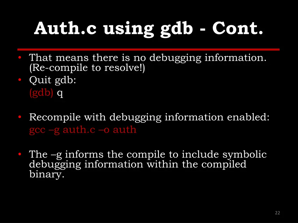 auth c using gdb cont 6