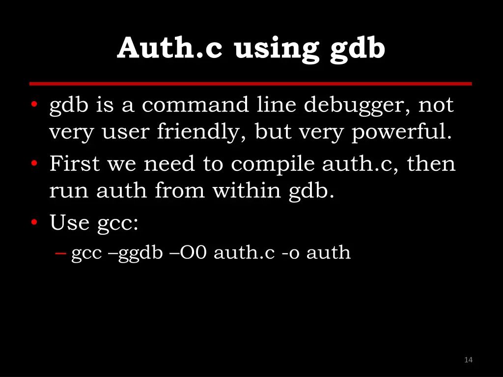 auth c using gdb