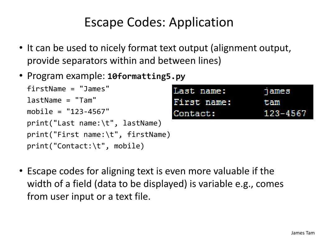 escape codes application