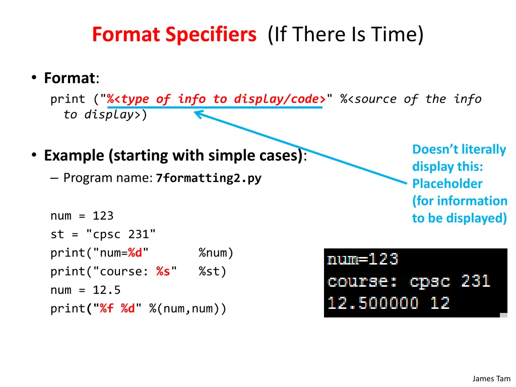 format specifiers if there is time