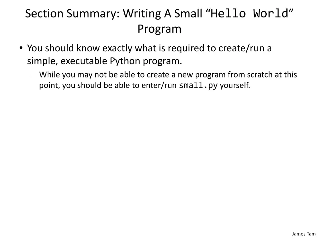 section summary writing a small hello world