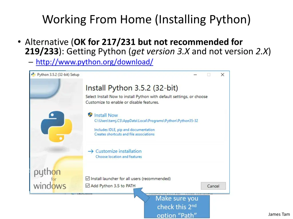working from home installing python
