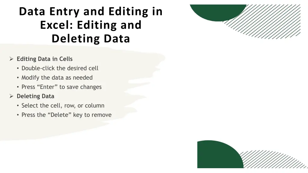 data entry and editing in excel editing