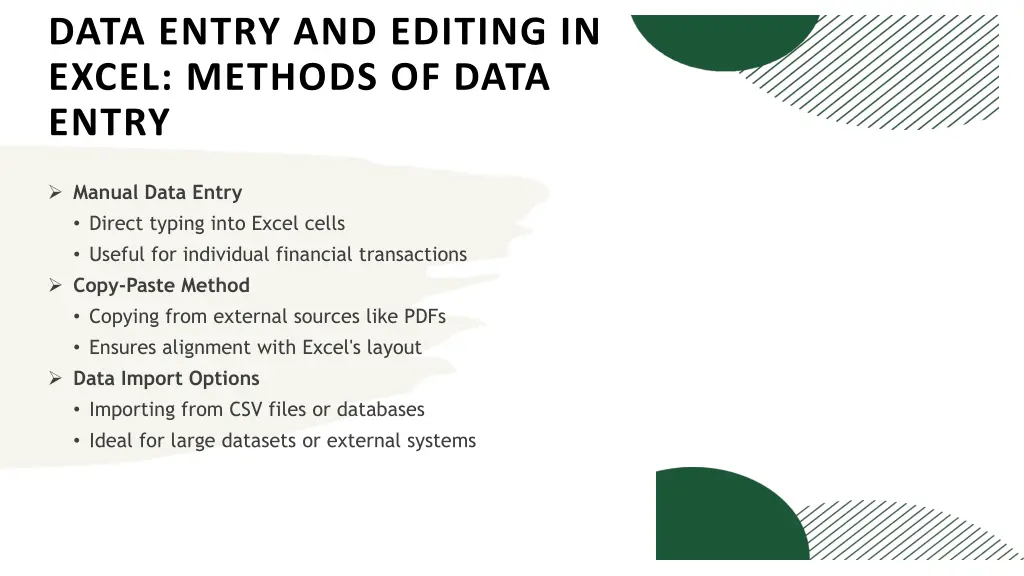 data entry and editing in excel methods of data