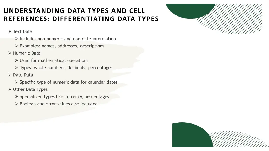 understanding data types and cell references