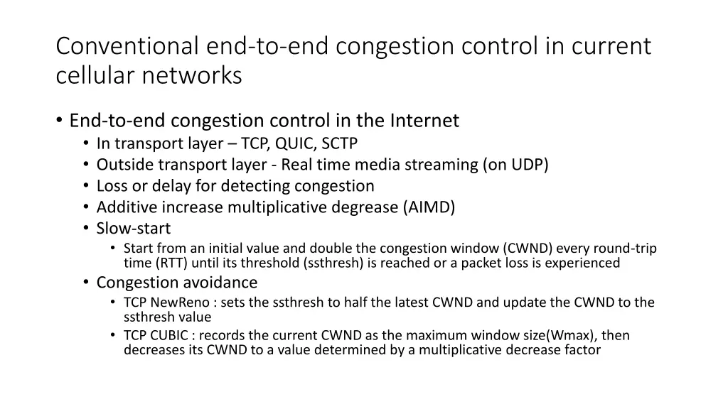conventional end to end congestion control