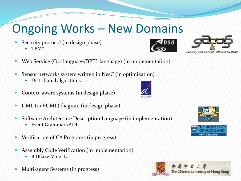 ongoing works new domains