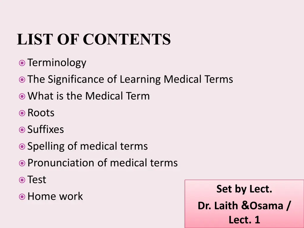 list of contents