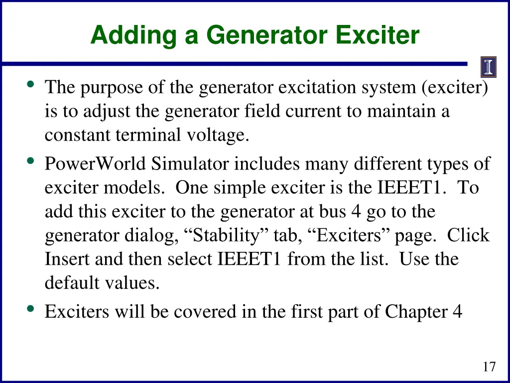 adding a generator exciter
