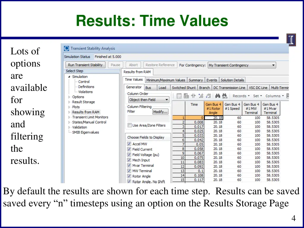 results time values
