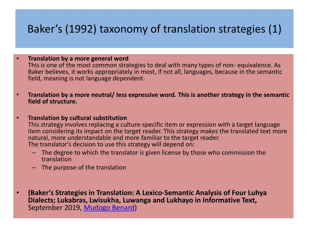 baker s 1992 taxonomy of translation strategies 1