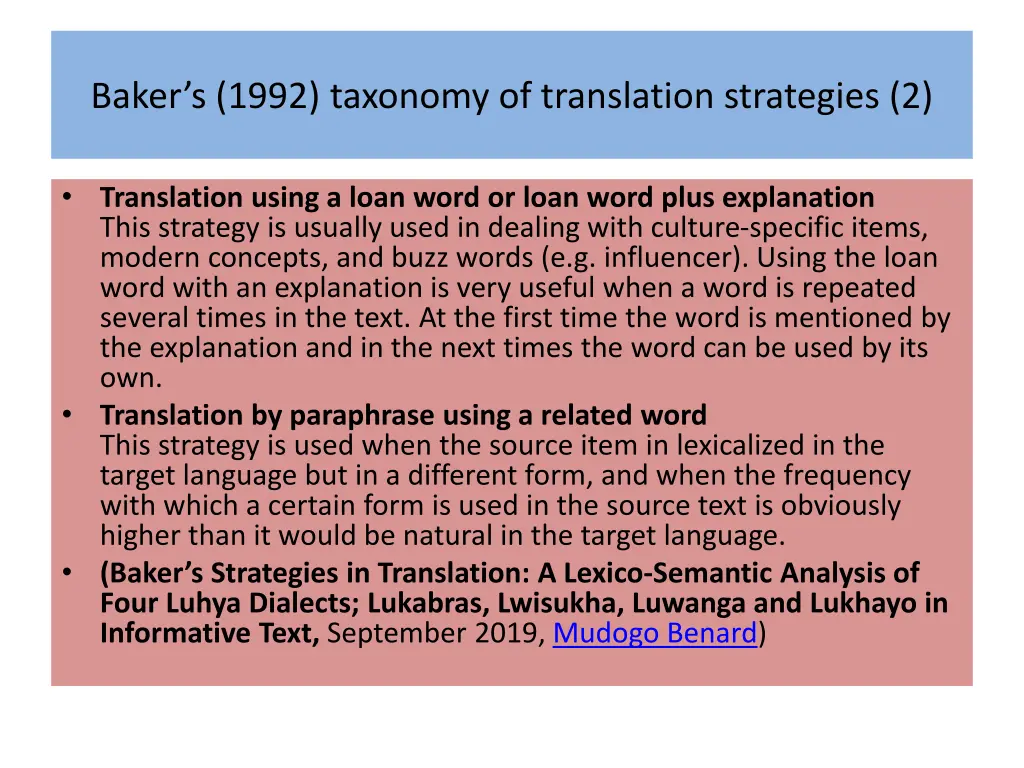 baker s 1992 taxonomy of translation strategies 2