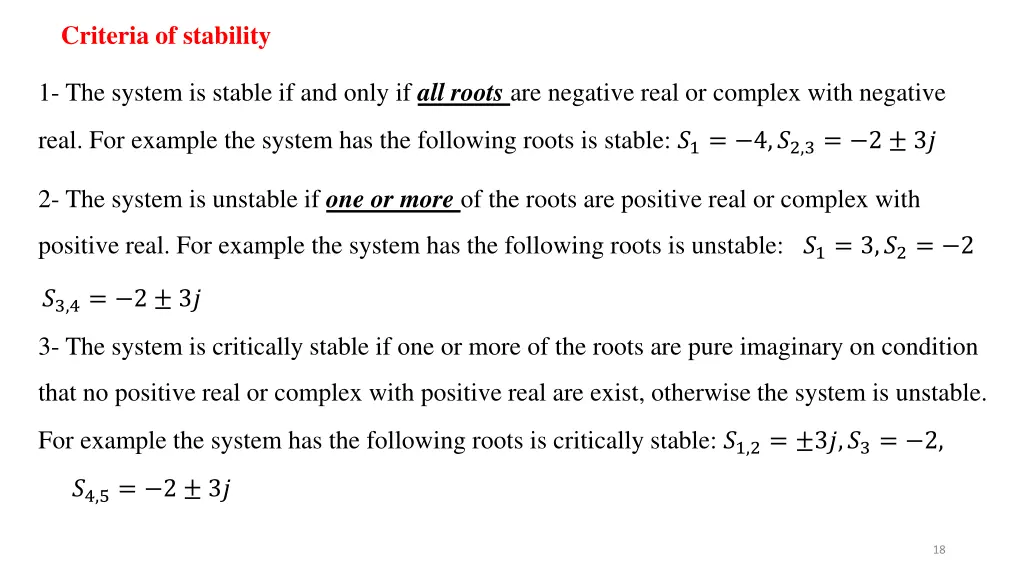 criteria of stability
