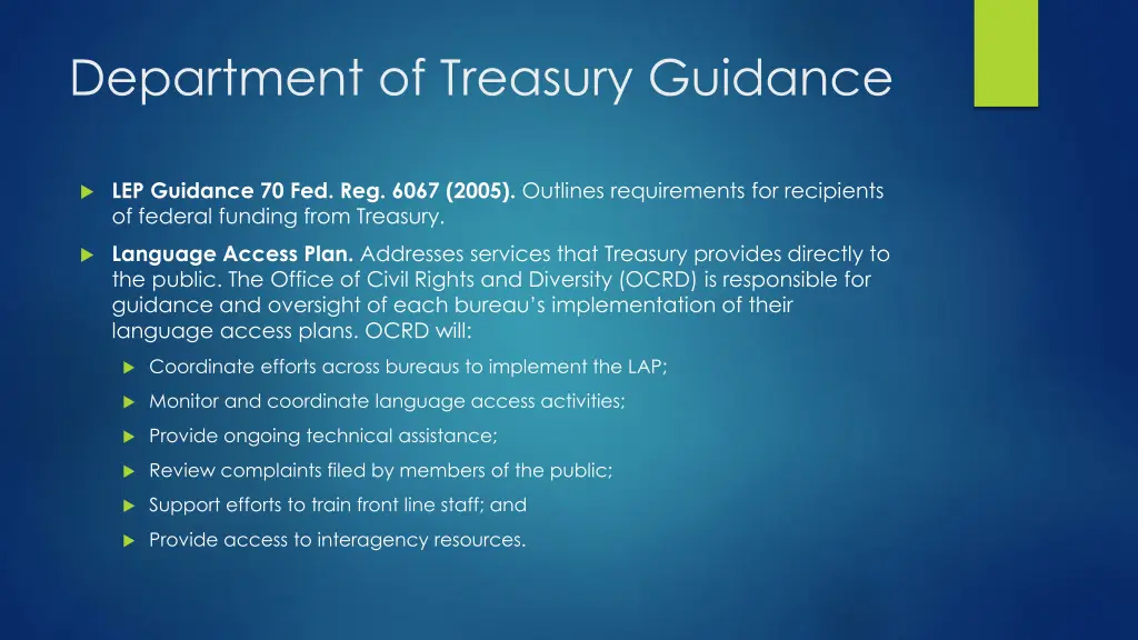 department of treasury guidance
