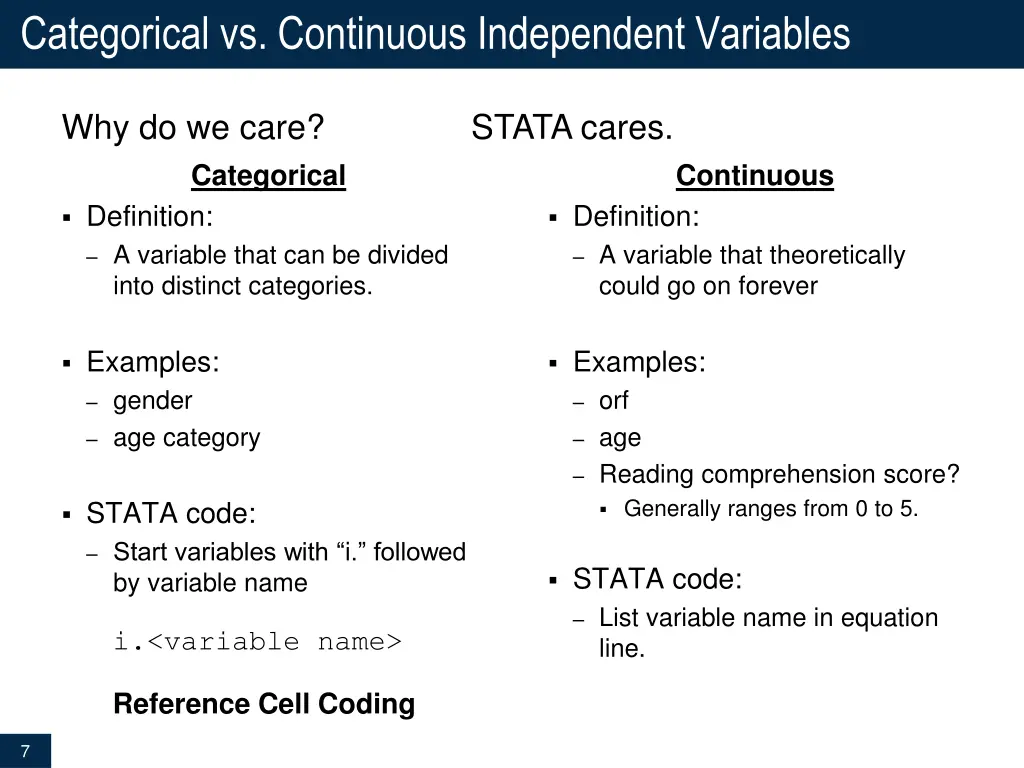 categorical vs continuous independent variables