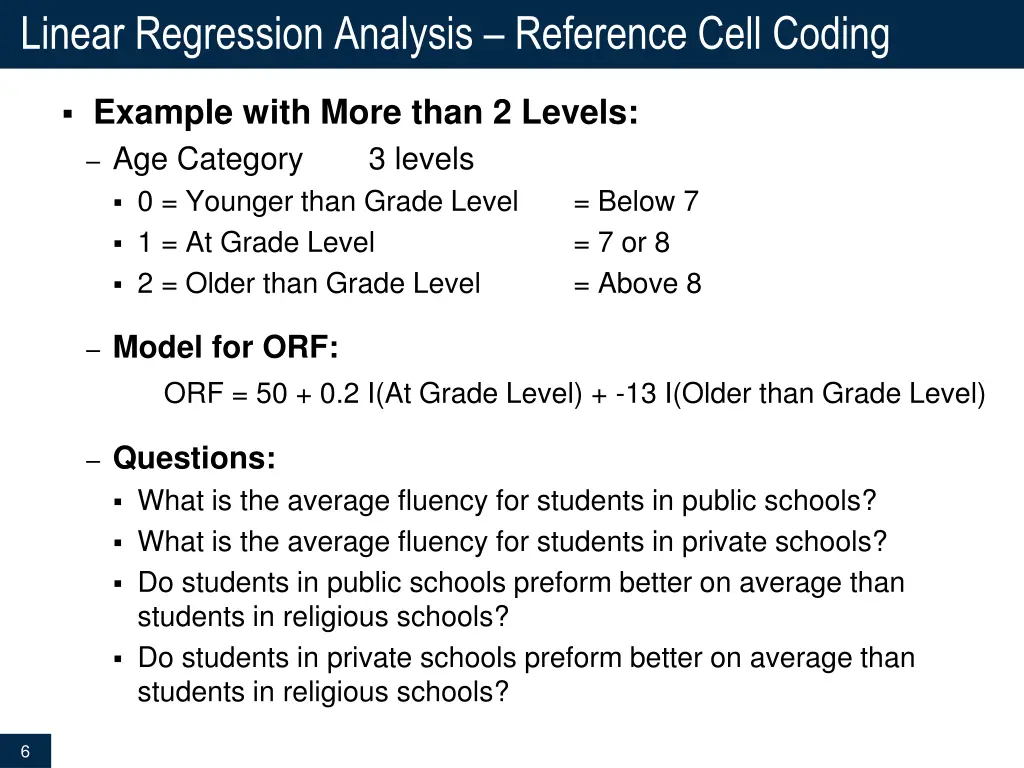 linear regression analysis reference cell coding 1
