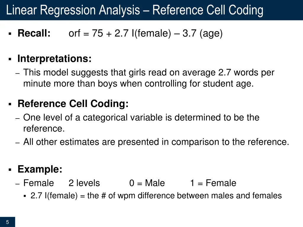 linear regression analysis reference cell coding