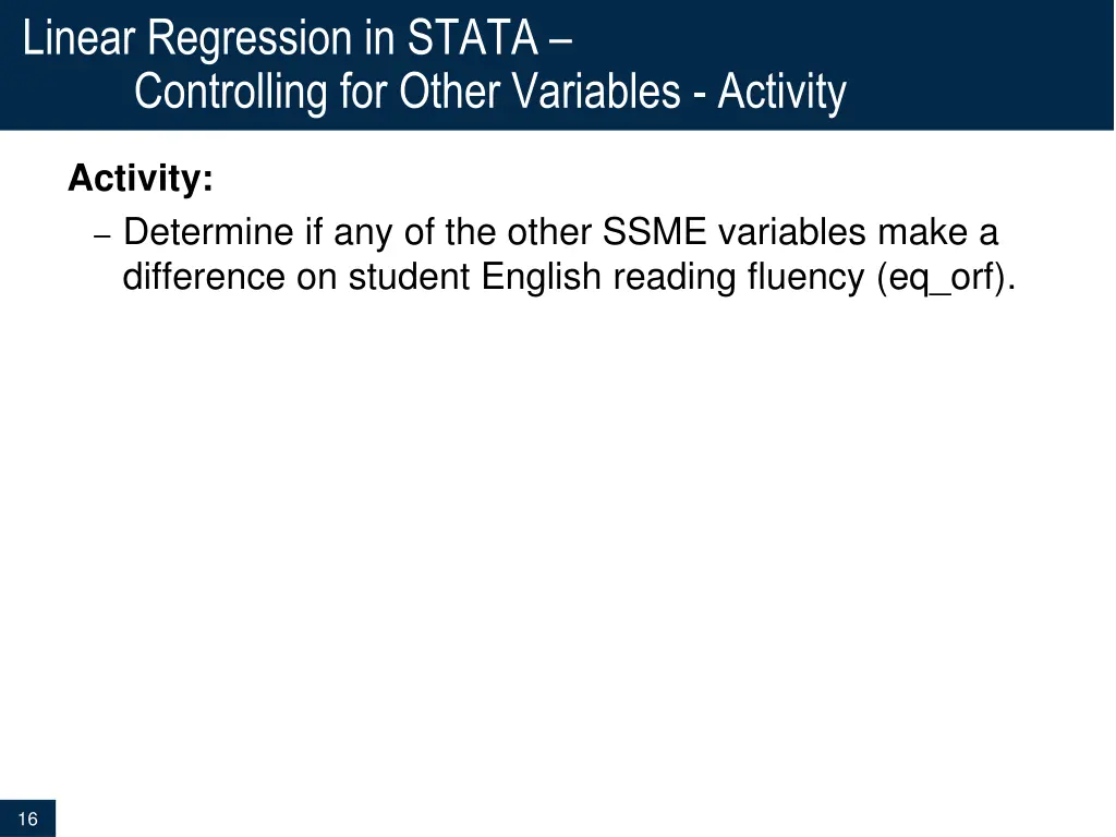 linear regression in stata controlling for other 2
