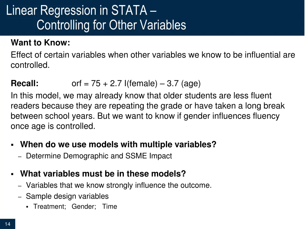 linear regression in stata controlling for other