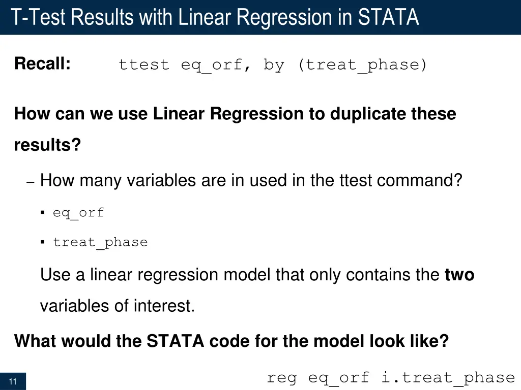 t test results with linear regression in stata 1
