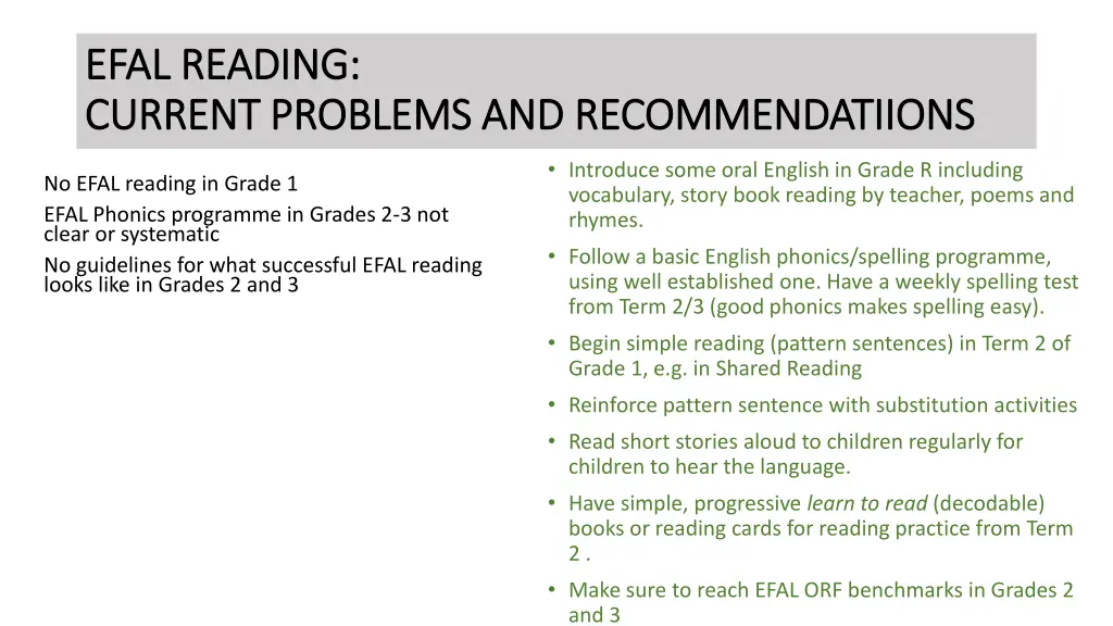 efal reading efal reading current problems