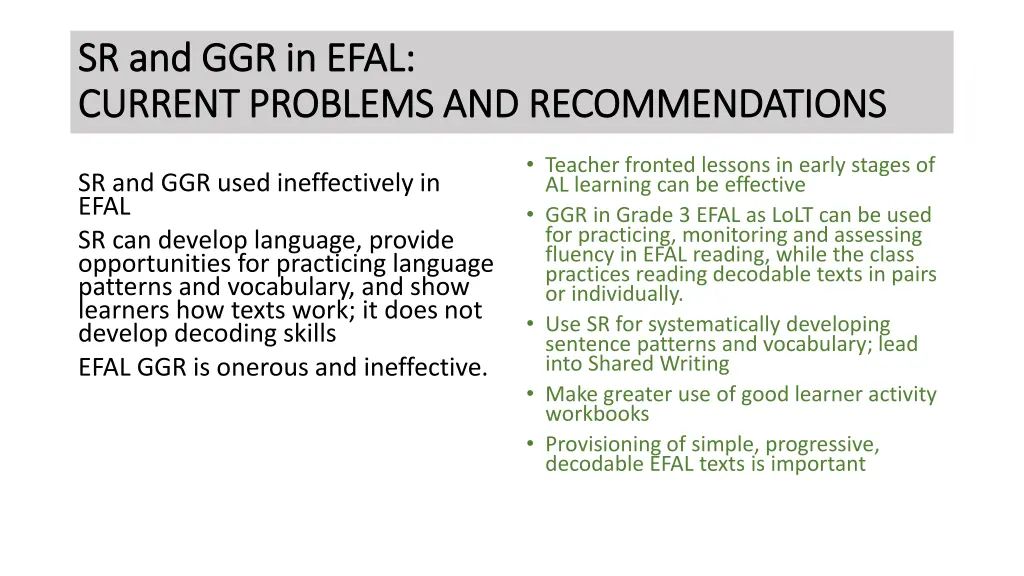 sr and ggr in efal sr and ggr in efal current