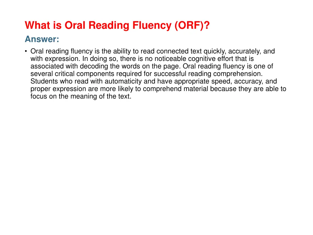 what is oral reading fluency orf answer oral