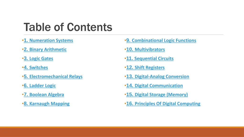 table of contents