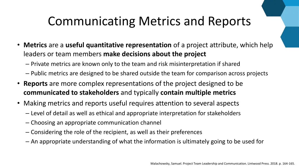 communicating metrics and reports