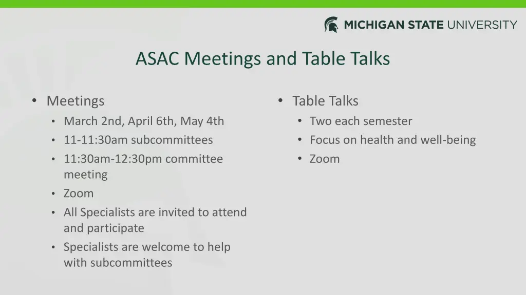 asac meetings and table talks