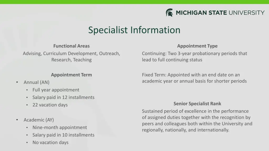 specialist information