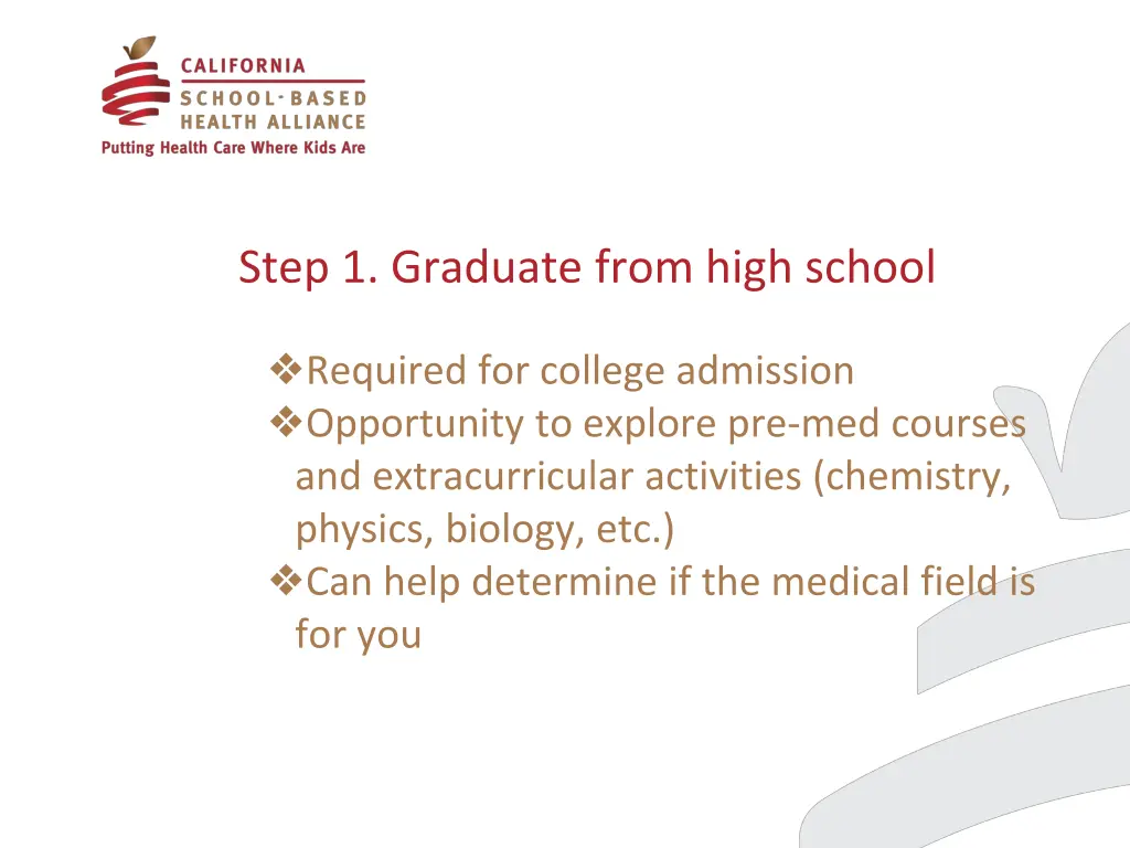 step 1 graduate from high school