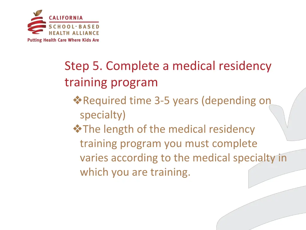 step 5 complete a medical residency training