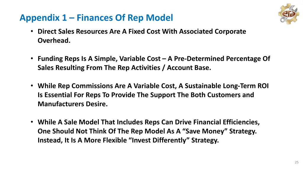 appendix 1 finances of rep model direct sales