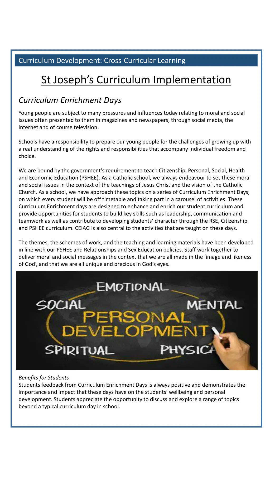 curriculum development cross curricular learning 4