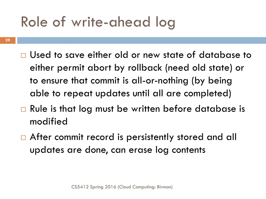 role of write ahead log