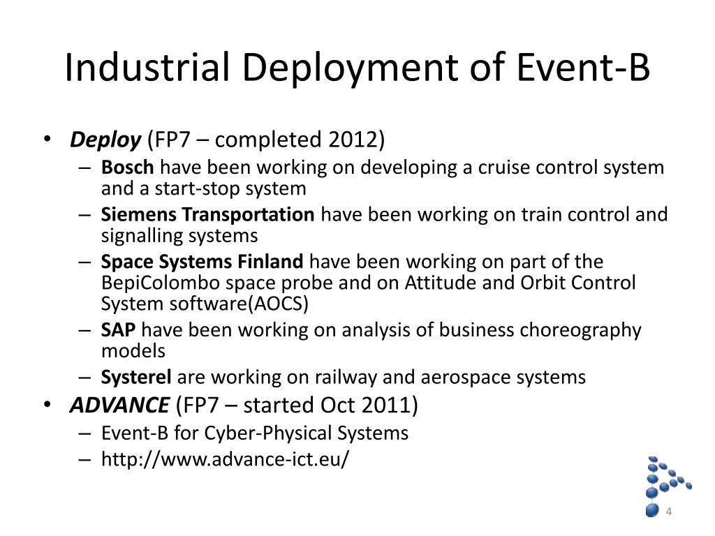 industrial deployment of event b