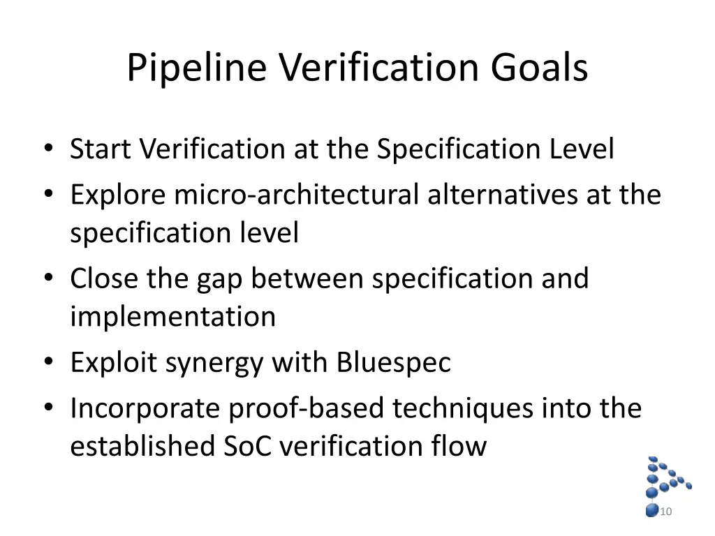 pipeline verification goals