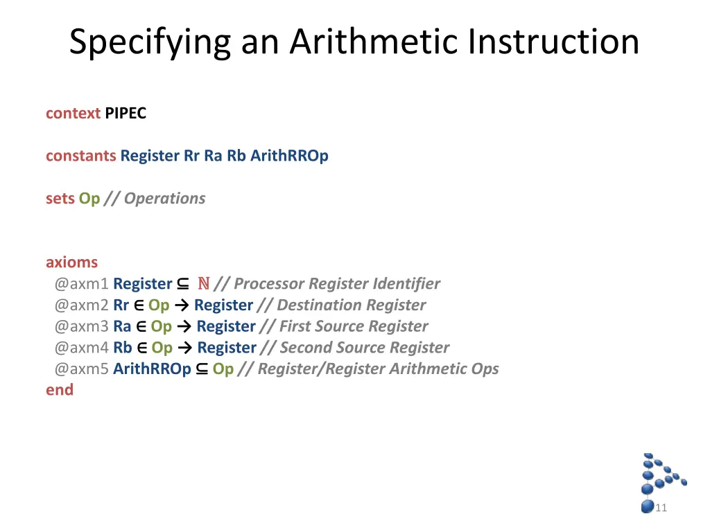 specifying an arithmetic instruction