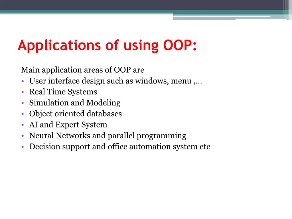 applications of using oop